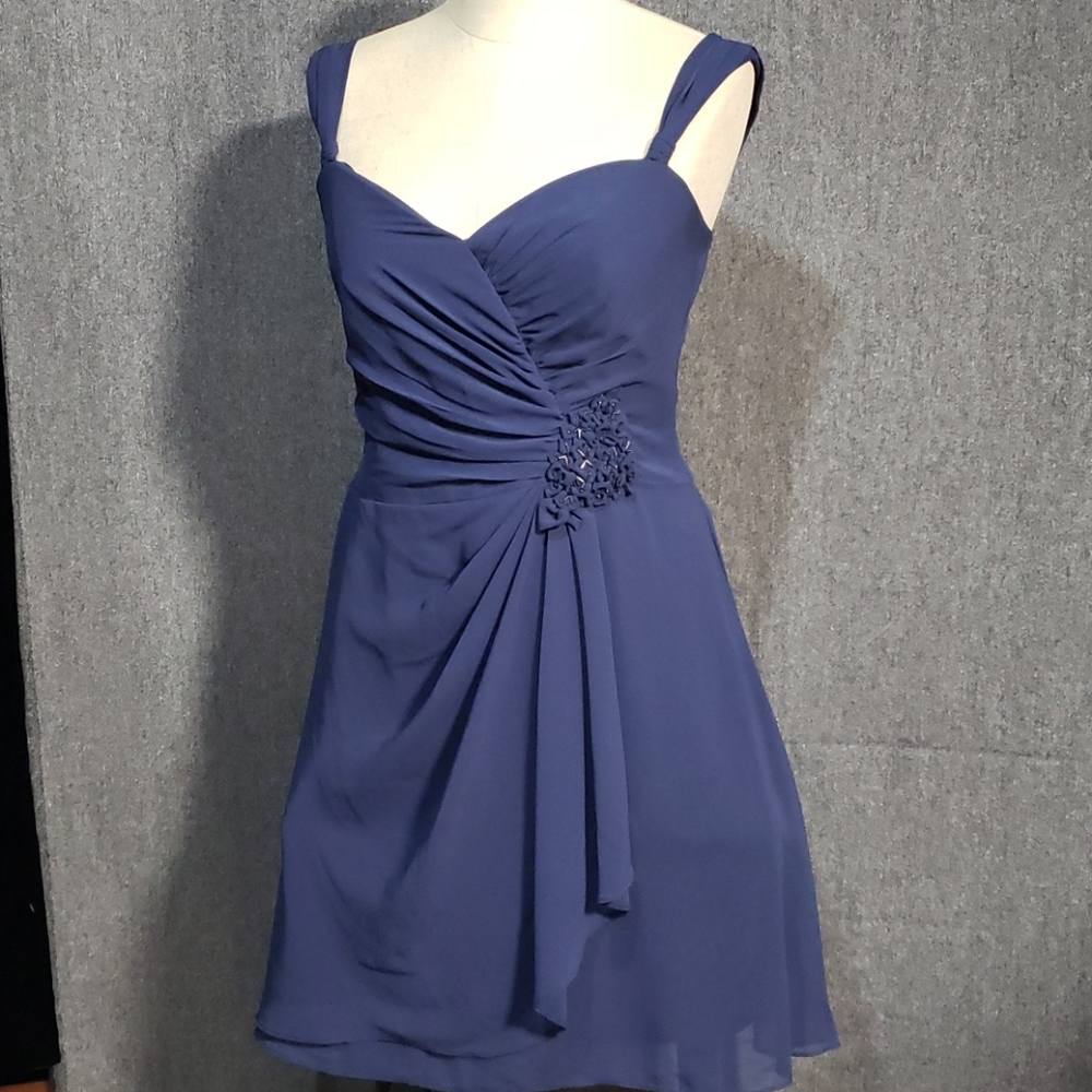 ^David’s Bridal Periwinkle Chiffon Floral Dress - Picture 3 of 14